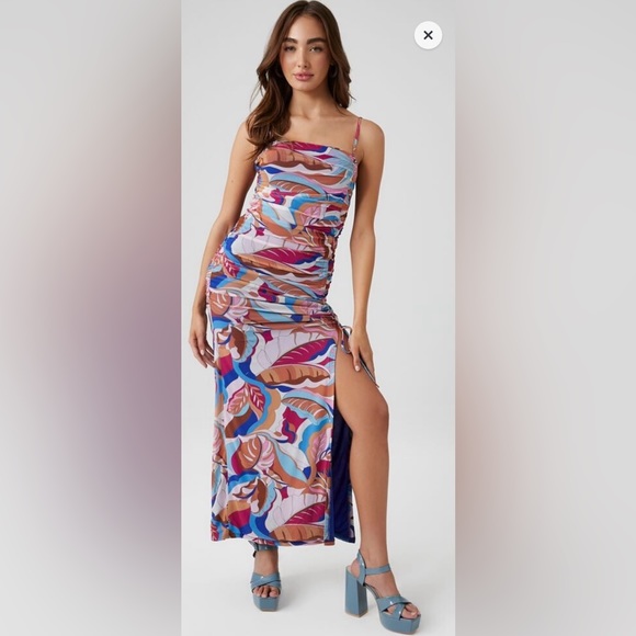 Forever 21 Mesh midi abstract print dress; Size L - Picture 1 of 5